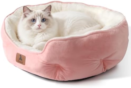 Asvin Small Dog Bed for Small Dogs, Cat Beds for Indoor Cats, Pet Bed for Puppy and Kitty, Extra Soft & Machine Washable with Anti-Slip & Water-Resistant Oxford Bottom, Pink, 20 inches
