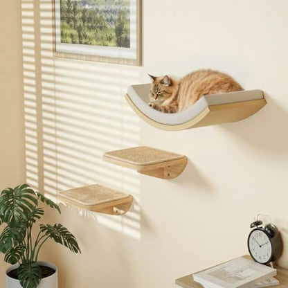 Cat Window Perches, Cat Wall Shelves with Curved Bed and 2 Sisal Mat Steps