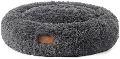 TOWN & COUNTRY LUXE CuddleTown Fuzzy Solid Donut Pet Bed, Soft, Cozy & Calming, Non-Slip Bottom, 100% Machine Washable, Dark Grey, Small 24"x24"x7" Round