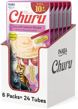 INABA Churu Senior Lickable Cat Treats, Tuna Salmon, 24ct