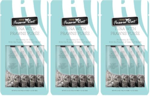 Fussie Cat Tuna with Prawns Puree, lickable cat Treats, 0.5oz Pouch (Pack of 12)