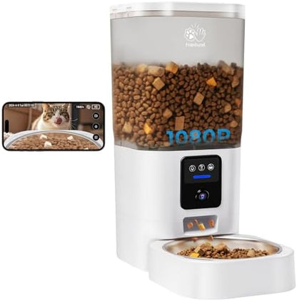 Frienhund Automatic Cat Feeder with Camera: 5G WiFi Automatic Dog Feeder with Night Vision, 7L Auto Cat Food Dispenser with 1080P Camera for Multiple Pet, Detachable for Easy Clean -29 Cup (ACF100W-B)