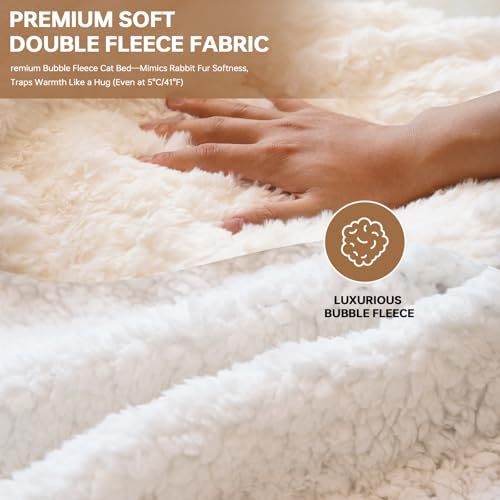 Self Warming Cat Cave Bed Double-Layer Faux Fur Sleeping Bag White