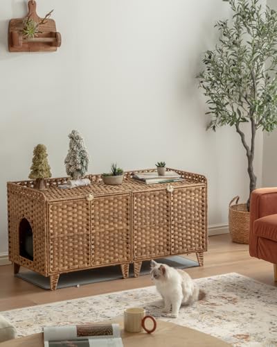SETVSON Cat Litter Box Enclosure for 2 Cats, Hidden Litter Box, Natural