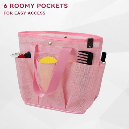 Mesh Horse Grooming Tote Bag Breathable Waterproof, 6 Pockets Horse Grooming Kit Tool Bags, Horse Cleaning Totes for Cleaning Supplies, Pet Grooming Organizer for Horse Cow Cat, Pink&Hot Pink