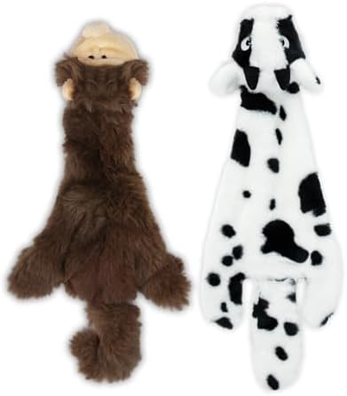Best Pet Supplies 2-in-1 Stuffless Squeaky Dog Toy - Cow, Monkey, Medium