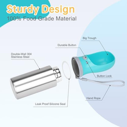 Portable Dog Water Bottle, 14 OZ Stainless Steel Pet Water Dispenser