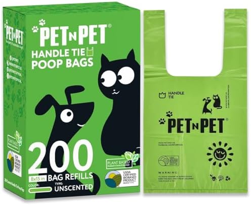 Pet N Pet 200 Counts Lavender Scented Dog Poop Bags with Tie Handles, 41% Plant Based & 59% PE Poop Bags for Dogs, Extra-Thick Doggie Poo Bag, Pet Waste Bag