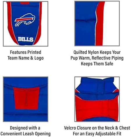 NFL Buffalo Bills Puffer Vest for Dogs & Cats, Size Large. Warm, Cozy, and Waterproof Dog Coat, for Small and Large Dogs/Cats. Best NFL Licensed PET Warming Sports Jacket