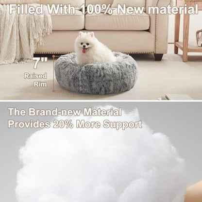 23 inches Faux Fur Fluffy Donut Dog Bed for Small Dogs,Dark Grey