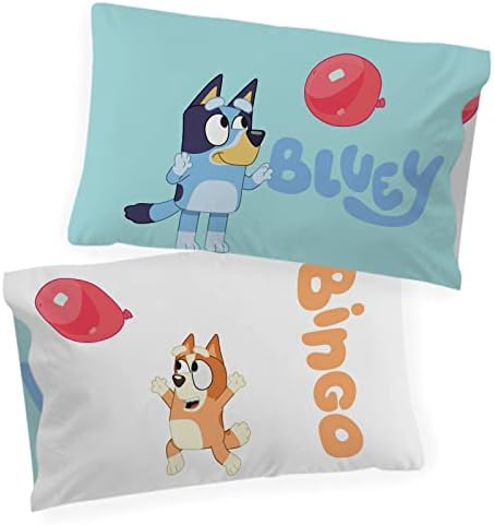 Bluey Bingo Cartoon Kids Pillowcase Reversible, Teal