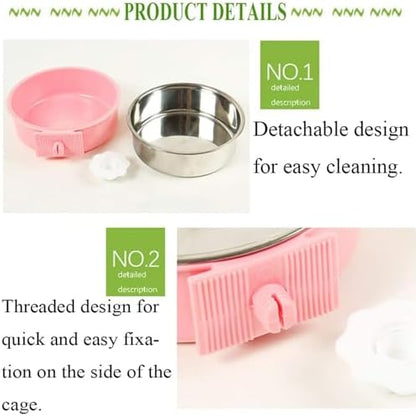 kathson Crate Dog Bowl, Removable Stainless Steel Hanging Pet Cage Bowl Food & Water Feeder Coop Cup for Cat, Puppy, Birds, Rats, Guinea Pigs (6 PCS, Size: L, 2×Blue,2×Green,2×Pink) (Pack of 2)