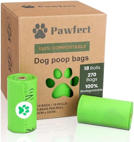 100% Home Compostable Dog Poop Bags - ASTM D6400 & EN 13432 Certified - 18 Rolls of Biodegradable Dog Poop Bags - 270 Bags