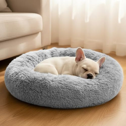 Comfort Donut Dog Bed for Small Dogs, Cat Bed & Pet Bed for Indoor Use, Medium Size with Soft Plush, Round Dog Beds for Large Dogs and Cats (Light Gray, 20''Lx20''Wx8''Th)