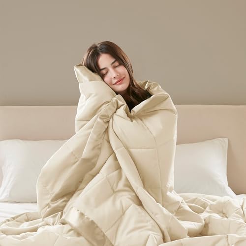 Madison Park Down Alternative Queen Blanket for Bed, Satin Trim, Cream