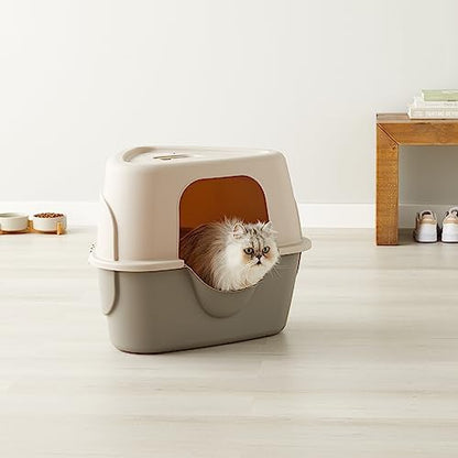 Amazon Basics Cat Litter Box with Lid, No-Mess, Spacious Enclosed Design with Odor Control, Easy Access, Stain Resistant, 26" x 23" x 20", Charcoal
