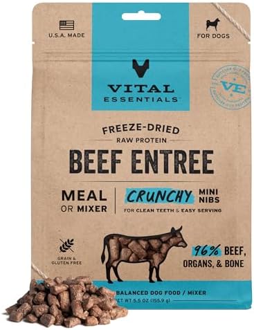 Vital Essentials Freeze Dried Dog Food, Beef Mini Nibs, 5.5 oz Bag