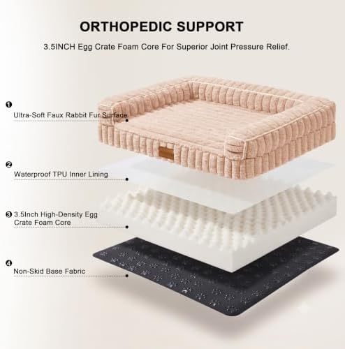 Orthopedic Large Dog Bed Furry Pet Bed, Washable Cover 36''X24''