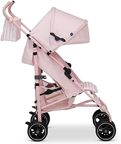 babyGap Classic Stroller - Lightweight Stroller with Recline, Compact Fold & Removable Parent Organizer - Made with Sustainable Materials, Pink Stripes