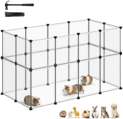 SONGMICS Clear Pet Playpen, Modular Plastic Enclosure