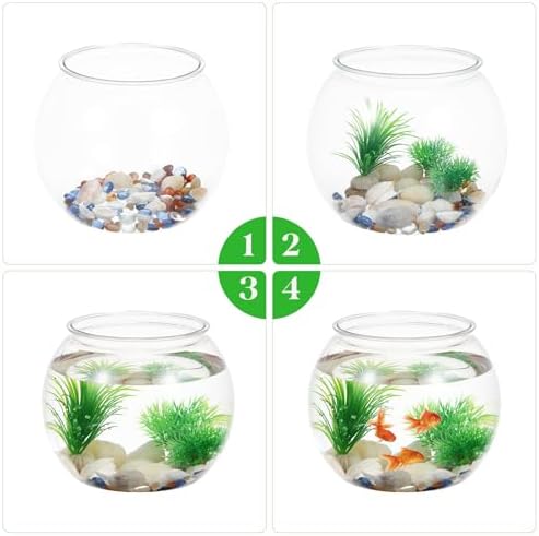 Plastic Clear Fish Bowl, Round Goldfish Betta Fish Tank, Desktop Bubble Bowl Plant Vase Pot for Fish Aquarium, Home Wedding Holiday Party Decor (1 Gallon, 8.6"x6.3") (Pack of 2)