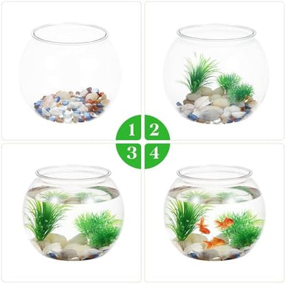 Plastic Clear Fish Bowl, Round Goldfish Betta Fish Tank, Desktop Bubble Bowl Plant Vase Pot for Fish Aquarium, Home Wedding Holiday Party Decor (1 Gallon, 8.6"x6.3") (Pack of 2)