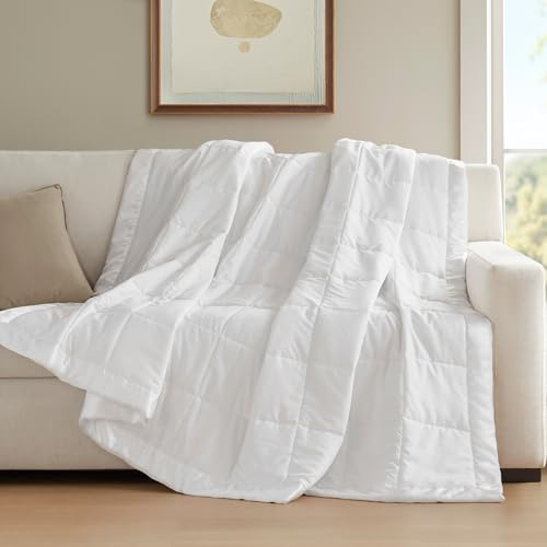 Madison Park Down Alternative Twin Size Blanket for Bed, Satin Trim, White