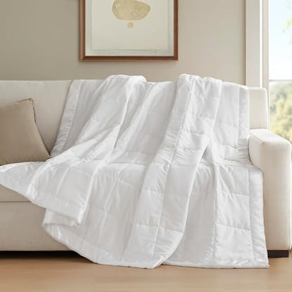 Madison Park Down Alternative Twin Size Blanket for Bed, Satin Trim, White