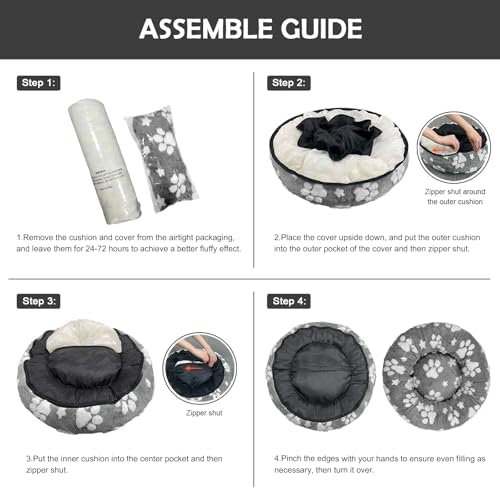 Donut Dog Beds for Medium Dogs, Calming Round Cat Beds, Grey, 30"
