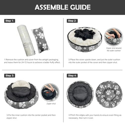 Donut Dog Beds for Medium Dogs, Calming Round Cat Beds, Grey, 30"