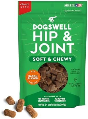 DOGSWELL Hip & Joint Soft & Chewy Dog Treats, Bacon, 14 oz. Pouch