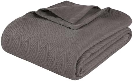 Superior Metro All-Season Cotton Blanket, Woven Blanket for Couch, Bed, Bedding, Farmhouse, Home Essentials, Cute and Cozy Bohemian Blankets, Herringbone Weave, Twin Size, Charcoal