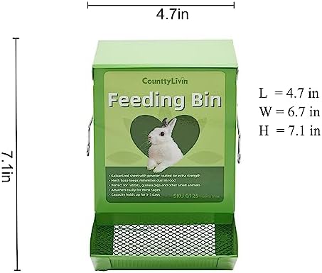 Metal Small Animal Feeder with Lid, Heavy Duty, Large Capacity Food Dispenser, Great for Rabbits, Guinea Pigs, Chinchillas and Other Small Animals. (4.6 inch, Green) (Pack of 2)