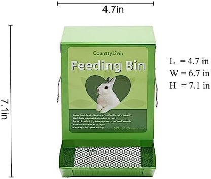 Metal Small Animal Feeder with Lid, Heavy Duty, Large Capacity Food Dispenser, Great for Rabbits, Guinea Pigs, Chinchillas and Other Small Animals. (4.6 inch, Green) (Pack of 2)