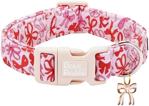Dog Collars, Cute Pink Bow Print Pet Collar Holiday Durable Adjustable Pendant Gift Collar with Quick Release Plastic Buckle for X-Small Dogs