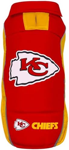 Pets First Kansas City Chiefs Puffer Vest, Small, Waterproof Dog Coat, NFL Licensed Pet Warming Sports Jacket