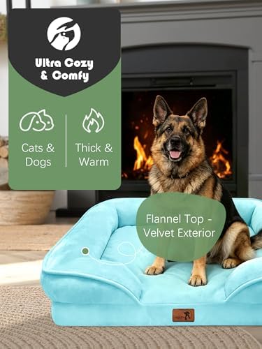 Spotted Play Orthopedic Dog Bed with Sides - Sofa Beds for Extra Large Dogs, Supportive Foam Pet Couch Bed with Washable Removable Cover, Waterproof Lining and Non-Slip Bottom, Ice Blue - XL