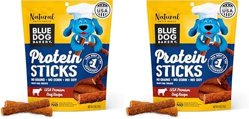 Blue Dog Bakery Protein Jerky Meat Sticks, Made w/USA Beef #1 Ingredient, Healthy Dog Treats, All Natural, 6 oz (Pack of 2)