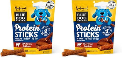 Blue Dog Bakery Protein Jerky Meat Sticks, Made w/USA Beef #1 Ingredient, Healthy Dog Treats, All Natural, 6 oz (Pack of 2)