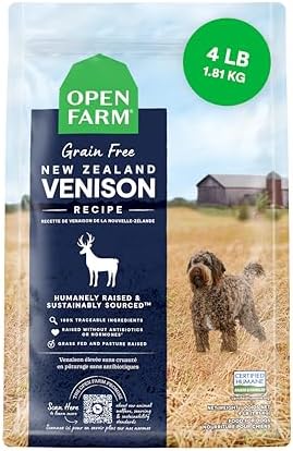 Open Farm Grain Free Dry Dog Food, New Zealand Venison Kibble, 4lb Bag