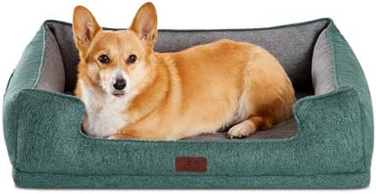 Hollypet Orthopedic Rectangle Dog Bed for Medium Dogs, Supportive Egg-Crate Foam Pet Beds with Removable Washable Waterproof Cover and Non-Slip Bottom, Green, 32" L x 24" W x 8.5" Th