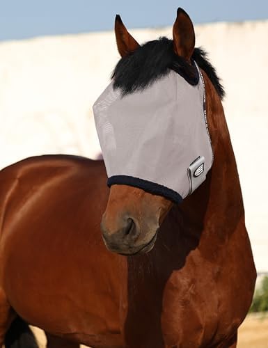 Harrison Howard All Round Mesh Horse Fly Mask UV Protective with Fleece Padded Edging Original Grey M