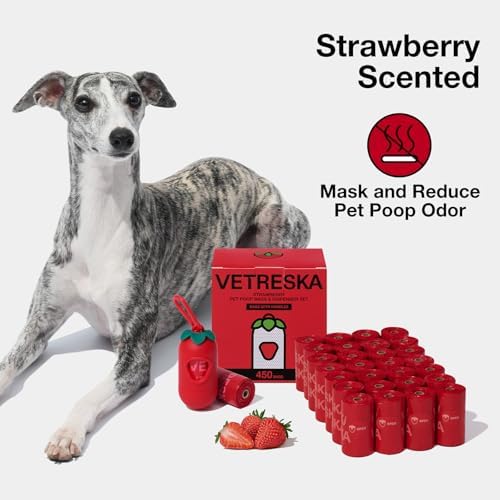 VETRESKA Dog Poop Bags with Handle 450 Count, Strawberry Scented Waste Bag