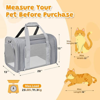 Large Cat Carrier Soft Up to 28 Lbs, Breathable Pet Bag with Steel Frame