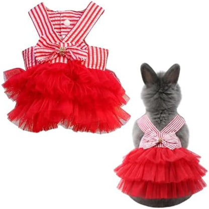 Bunny Dress Rabbit Tutu Skirt Holiday Outfit for Ferret (Red,XS)