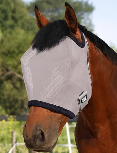 Harrison Howard All Round Mesh Horse Fly Mask UV Protective with Fleece Padded Edging Original Grey M