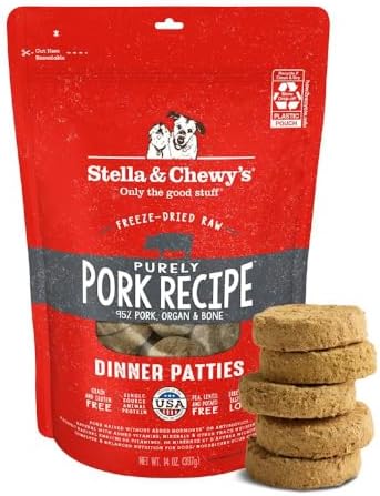 Stella & Chewy's Freeze-Dried Raw Dinner Patties - Purely Pork Recipe - High Protein Grain-Free Puppy & Dog Food - Perfect For Picky Eaters - 14 oz