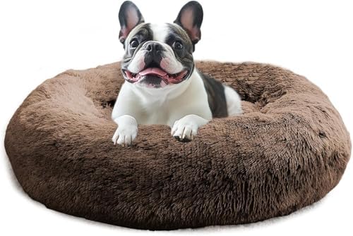 JOLLYVOGUE Calming Dog Beds Large Sized Dog, 36in Donut Washable Large Pet Bed, Anti-Slip & Anti-Anxiety Fluffy Faux Fur Round Dogs Bed, Fits up to 80 lbs Pets (Coffee)