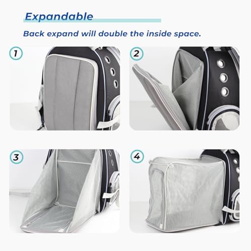 Lollimeow Cat Carrier Backpack, Expandable Bubble Pet Carrier for Cats and Small Dogs, Airline Approved Travel Backpack for Hiking, Walking & Outdoor Adventures - Supports up to 14 lbs