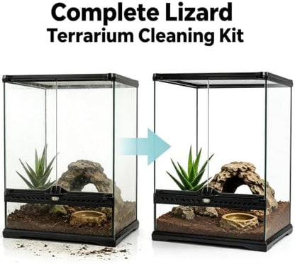 Bearded Dragon Tank Cleaning Kit, Reptile Enclosure Cleaning Set with Mini Dustpan, Brush, Scraper & Cleaning Cloth, Small Reptile Cleaning Accessories for Lizard, Gecko, Hedgehog Glass Terrarium